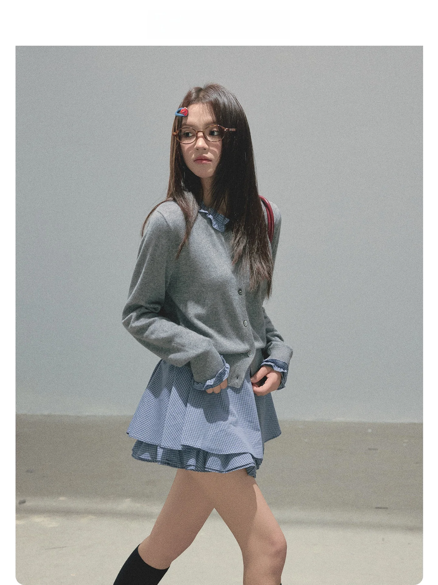 

Mimius Deer Knitted Slim Fit Color Blo Cardigan And Plaid Skirt Set Korean College Sle Women's Autumn Faion Woolen Hanfu