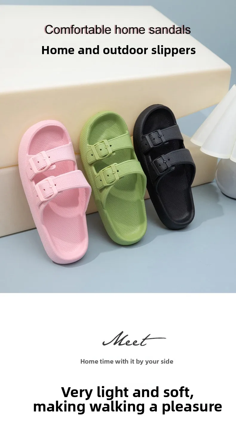 Summer Couple Flip Flops Outdoor Thick Sole Slippers for Women Men Home Sandals with Double Strap