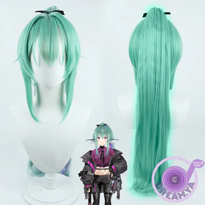 Finana Ryugu Cosplay Wig NIJISANJI Vtuber Green Purple Mixed Long Ponytail Heat Resistant Synthetic Hair Halloween Role Play