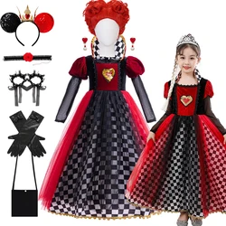 Disney Queen Of Hearts Cosplay Dress Movie Alice In Wonderland Characters Costume Girls Halloween Disguise Clothes Party Outfits