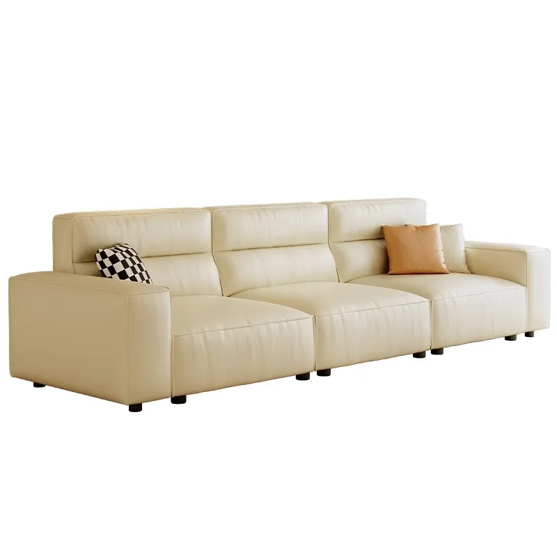 

Italian minimalist leather sofa tofu block three-person modern minimalist high backrest first-layer cowhide sofa small apartment