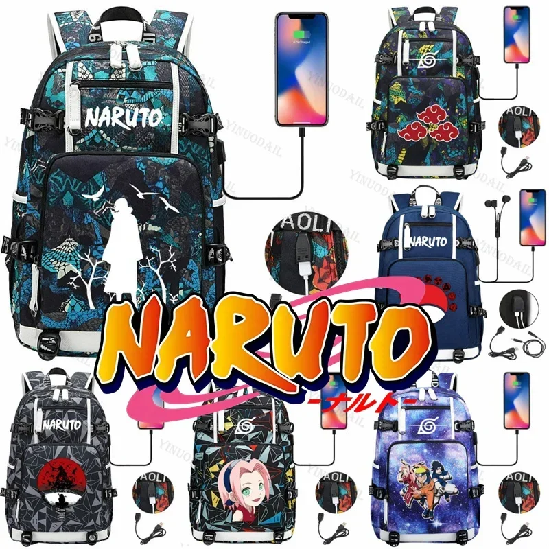 Uchiha Madara школьные ранцы Узумаки ниндзя тематический рюкзак с USB Mochila De Viaje для детей учебные канцелярские принадлежности аниме фигурки сумки