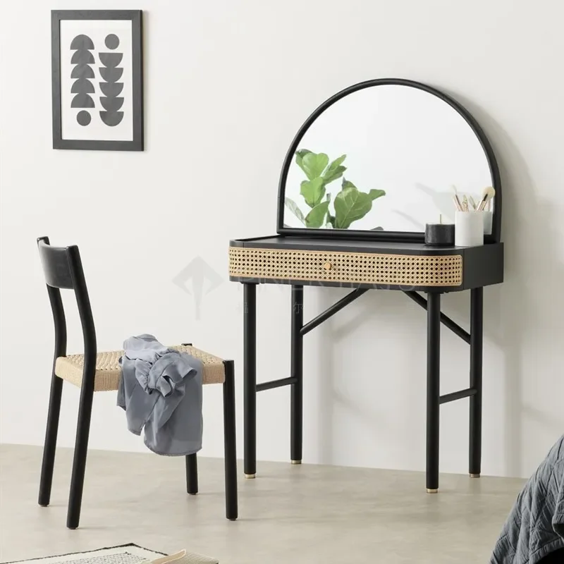 Solid wood rattan dresser makeup table homestay study desk