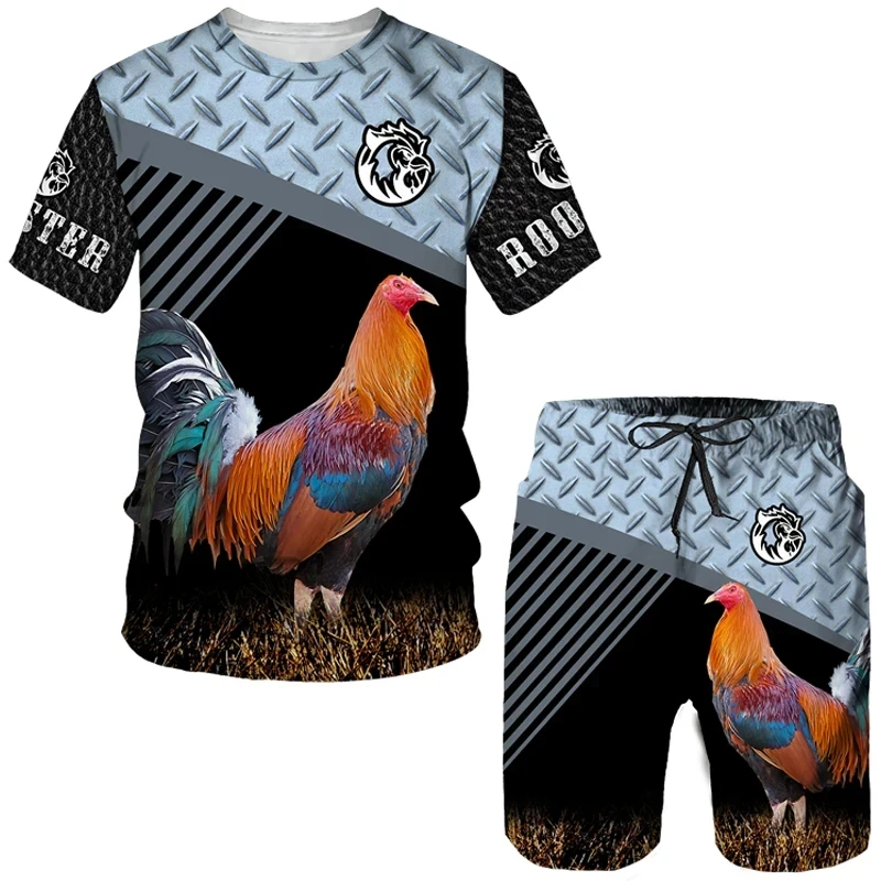 Rooster Hunt Summer Men 3D Printed Men\'S Suit T-Shirt + Shorts Tracksuit Rooster Animal Short Sleeve 2 Oversized Suit T Shirts