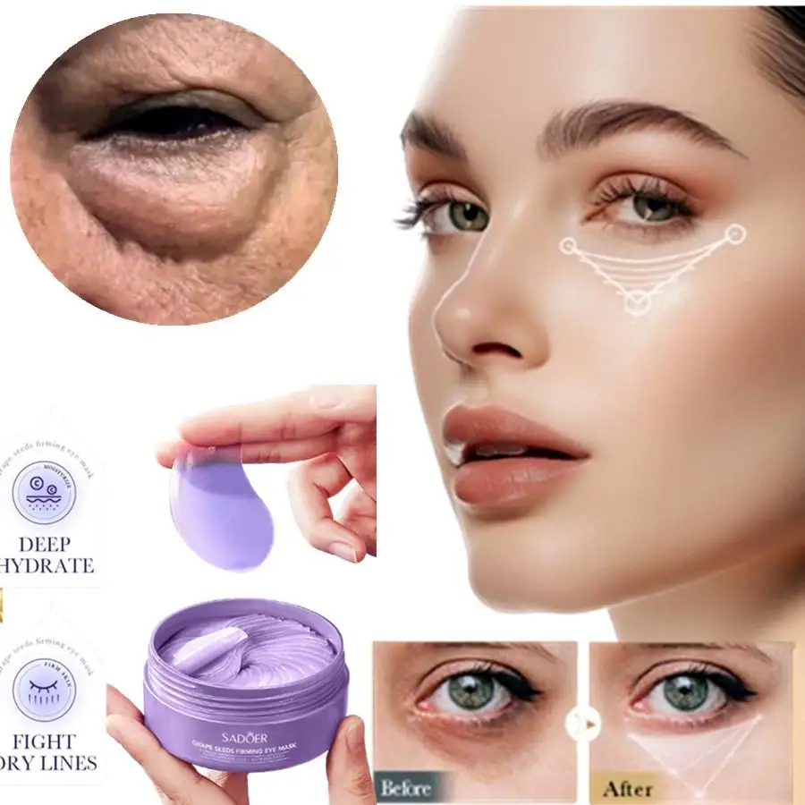 

Hot 60pcs Grape Eye Mask Anti Dark Circles Removal Eyes Bags Moisturizing Firming Eye Patches Eyes Skin Care Products