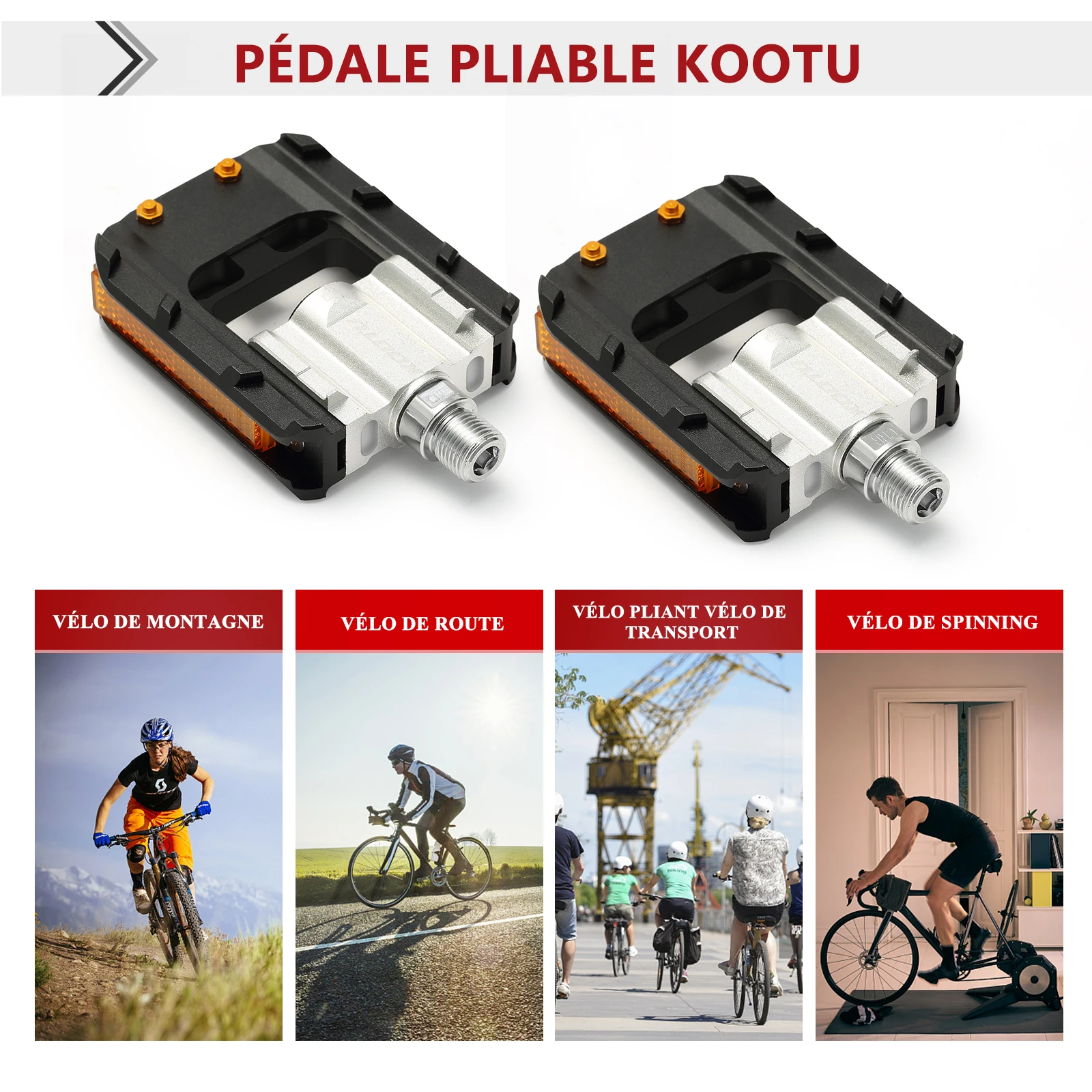 

KOOTU Bicycle Foldable Pedals Anti-Skid Universal Aluminium Pedals 9/16 Foldable Pedal for Mountain Bike Folding Bike Road Bike