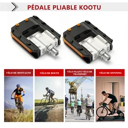 KOOTU Bicycle Foldable Pedals Anti-Skid Universal Aluminium Pedals 9/16 Foldable Pedal for Mountain Bike Folding Bike Road Bike