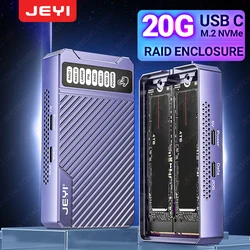 Gabinete JEYI Dual Nvme, gabinete RAID de hardware de 2 baias, caixa SSD de velocidade de transmissão de 20 Gbps, suporte RAID0/RAID1/Grande/JBOD