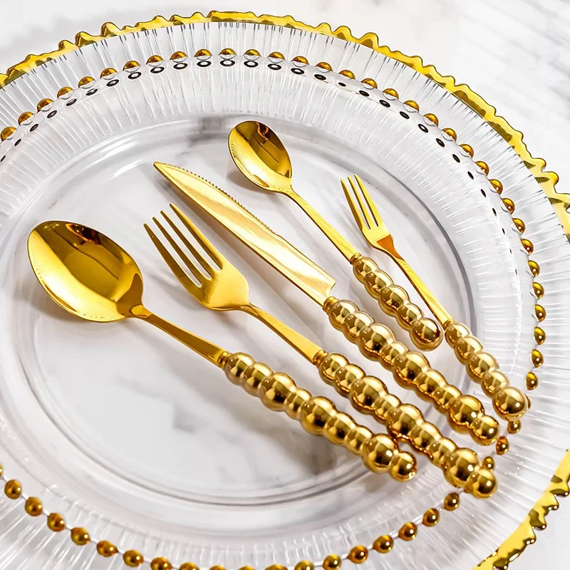 Fashion Ceramic Handle Pearl Cutlery Set 18/10 Stainless Steel Creativity Gift Flatware Gold 304 Knife Fork Spoon Drop Shipping