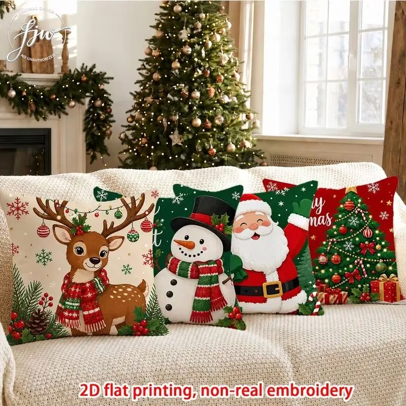 VIKAMA Christmas Pillow Cover, Black-and-White Buffalo Check Snowman Winter Scenery Holiday Slogan Pillow Cover, Home Decor