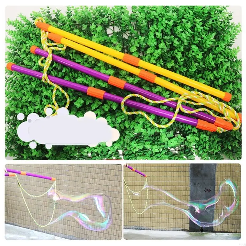 Large Bubble Maker for Outdoor Play, Two Rod Pull String Bubble Wand with Detachable Sections for Family Lawn Activities, A2UB