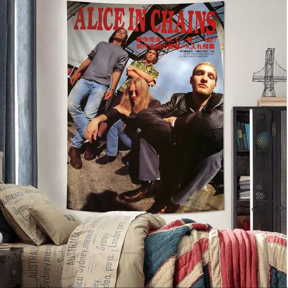 Band A-Alice I-In C-Chains Anime Tapestry Hippie Flower Wall Carpets Dorm Decor Cheap Hippie Wall Hanging