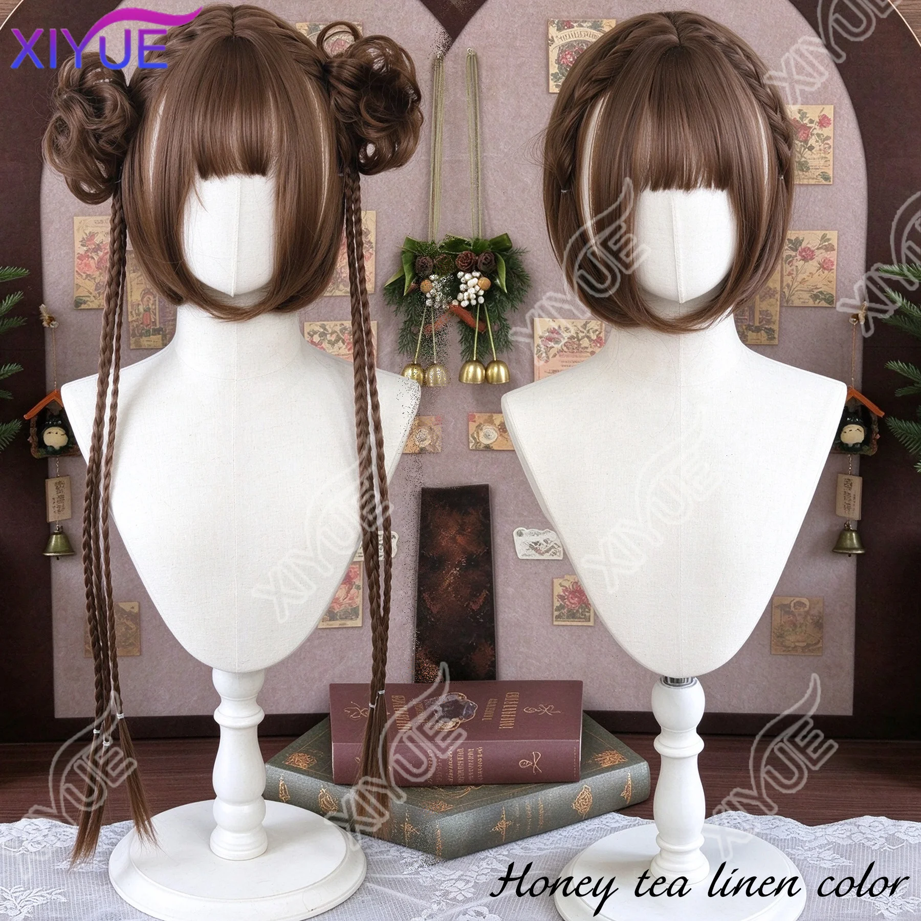 XIYUE Synthetic Princess Cut Double Ponytail Lolita Wig with Bangs Girl Brown  Cosplay Halloween Harajuku Wig