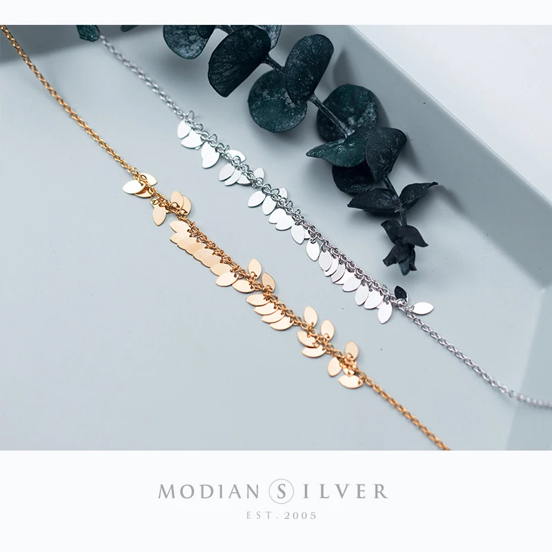 Modian Genuine 925 Sterling Silver Oval Light Tassel Anklet  for Women Fashion Bracelet Foot Chain Fine Jewelry Accessories