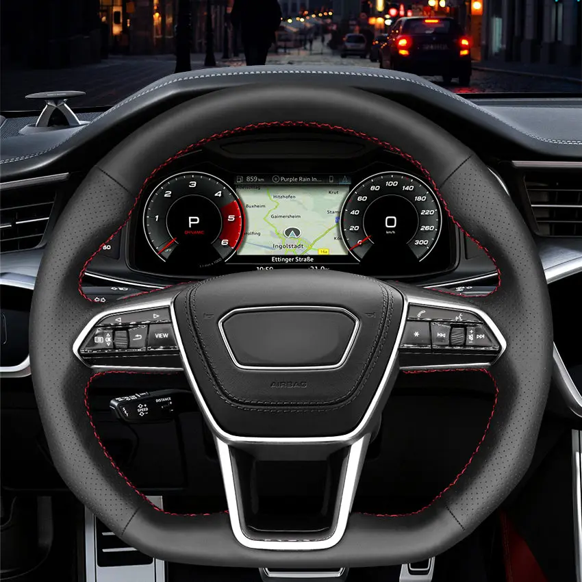 

Custom Car Steering Wheel Cover for Audi A6 C8/4K S6 A8 D5/4N S8 A7 RS 7 4K8 E-tron GT Avant 2018 2019 2020 2021-2022