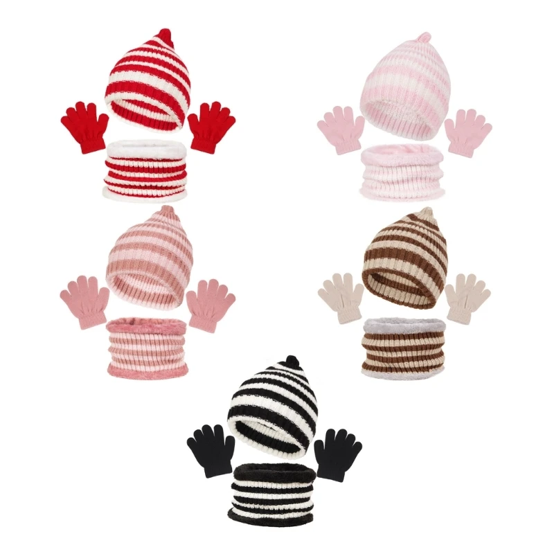 

Children Knitted Bonnet Glove Neck Warmer set Toddler Unisex Warm Knit Hat Scarf set Fashionable Warmth for Outdoor Play