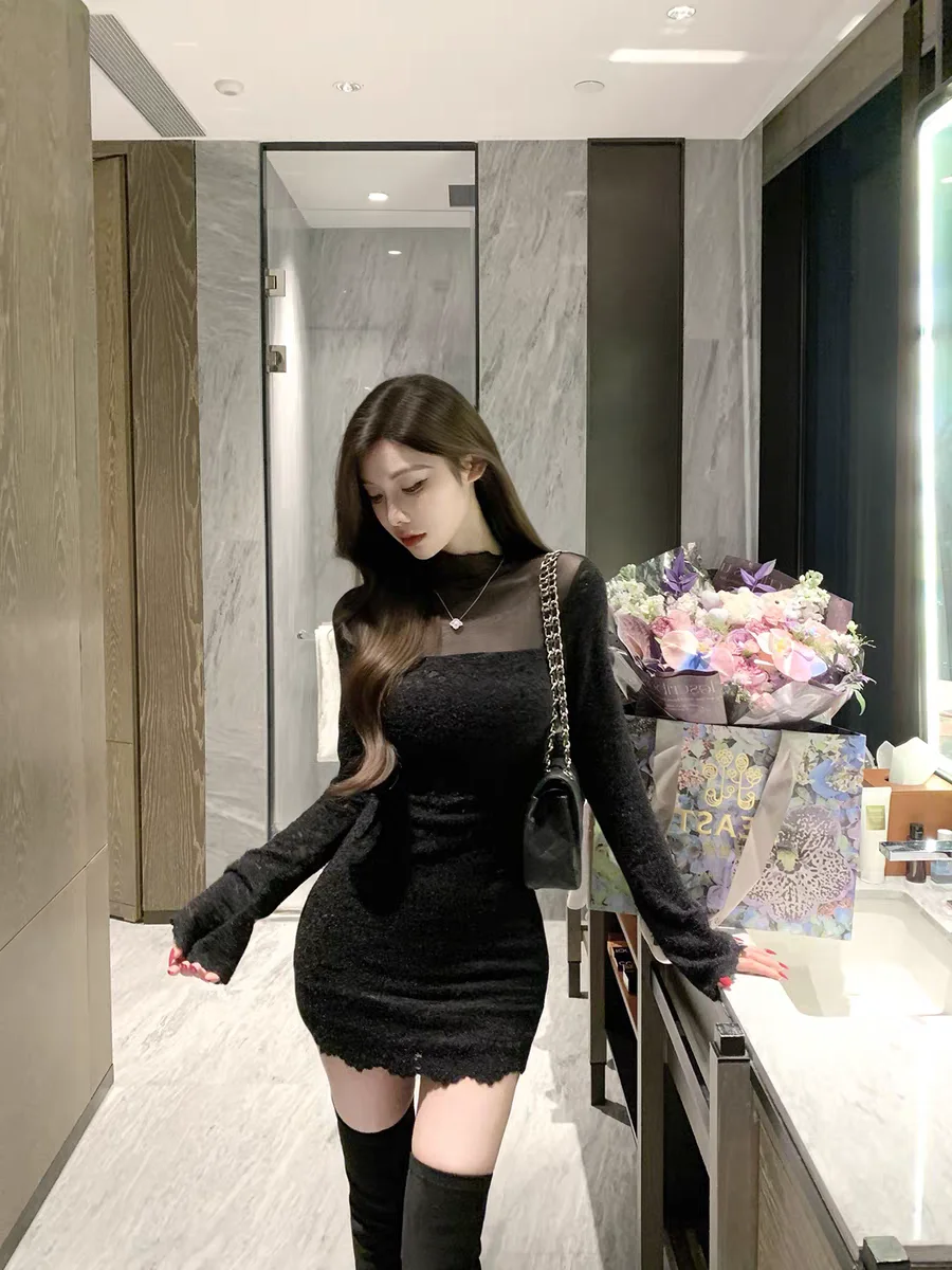 

Ele Bla Lace Dr Женская облегающая длинная юбка-свик с запахом Sexy Sle Осень-зима Сезон Высокое качество Женская D...