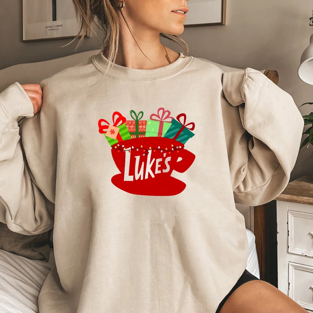 Gilmore Girls Lukes Diner Sweatshirt  Lukes Diner Christmas Lights Graphic Hoodie Tv Show Inspired Christmas Crewneck Sweatshirt