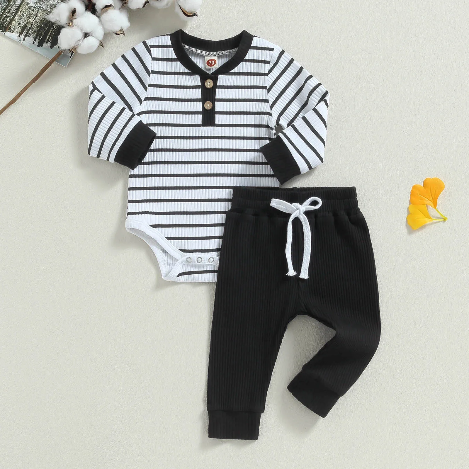

Baby Stuff for Newborns Newborn Baby Boy Girl Clothes Ribbed Knitted Long Sleeve Romper Pants Solid Cotton Soccer Outfits Kids