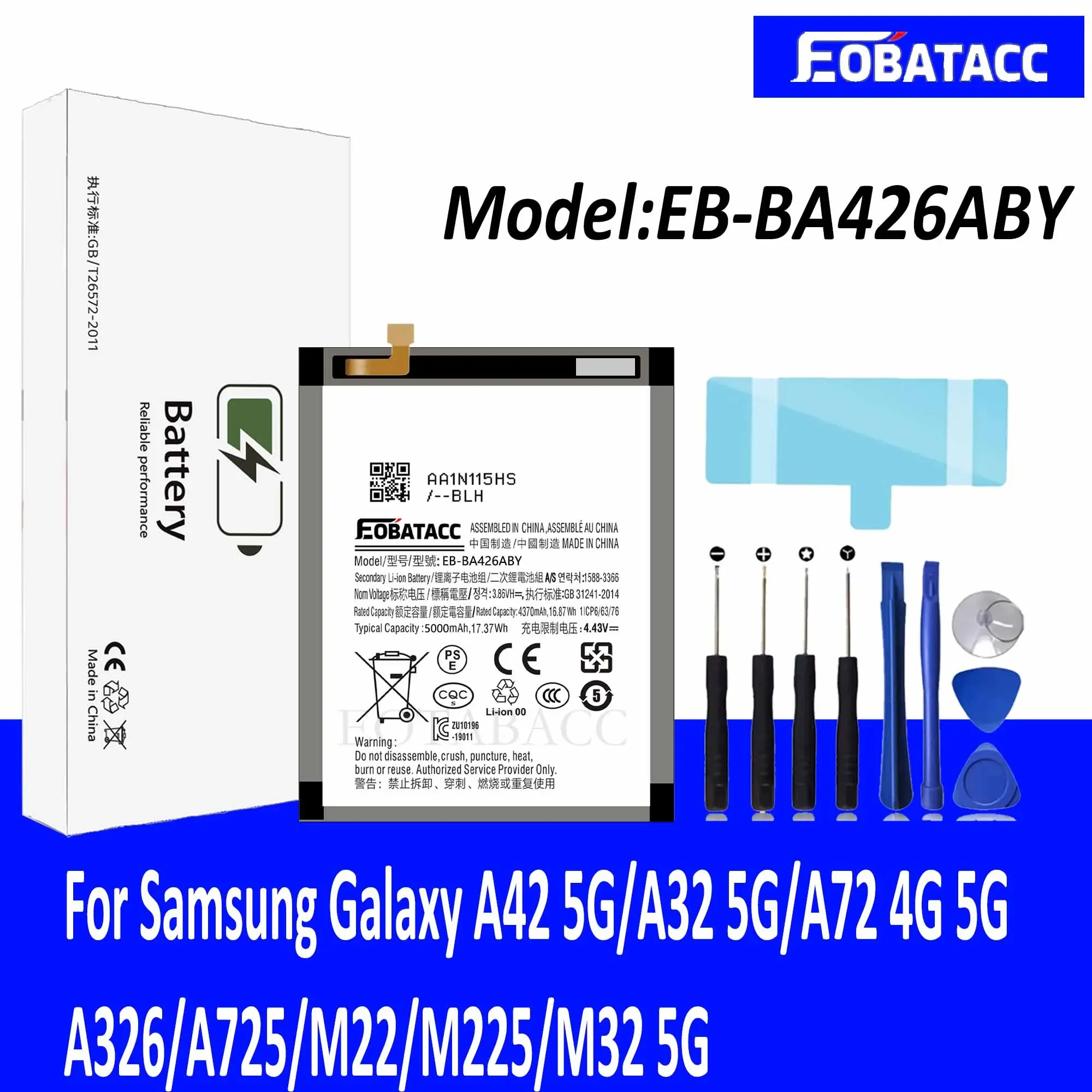 

EOTABACC 100% New High Quanlity Battery EB-BA426ABY For Samsung A42 5G/A32 5G/A72/A326/A725/M22/M225/M32 5GBattery +Tools