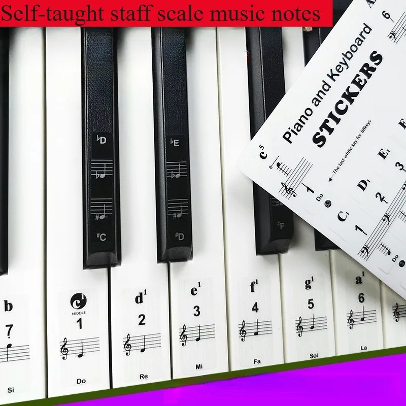 2pcs Beginners Practice Electronic Organ Self-study Staff Scale Music Note Sticker 88/61/54 Keys ，Piano Keyboard Sticker