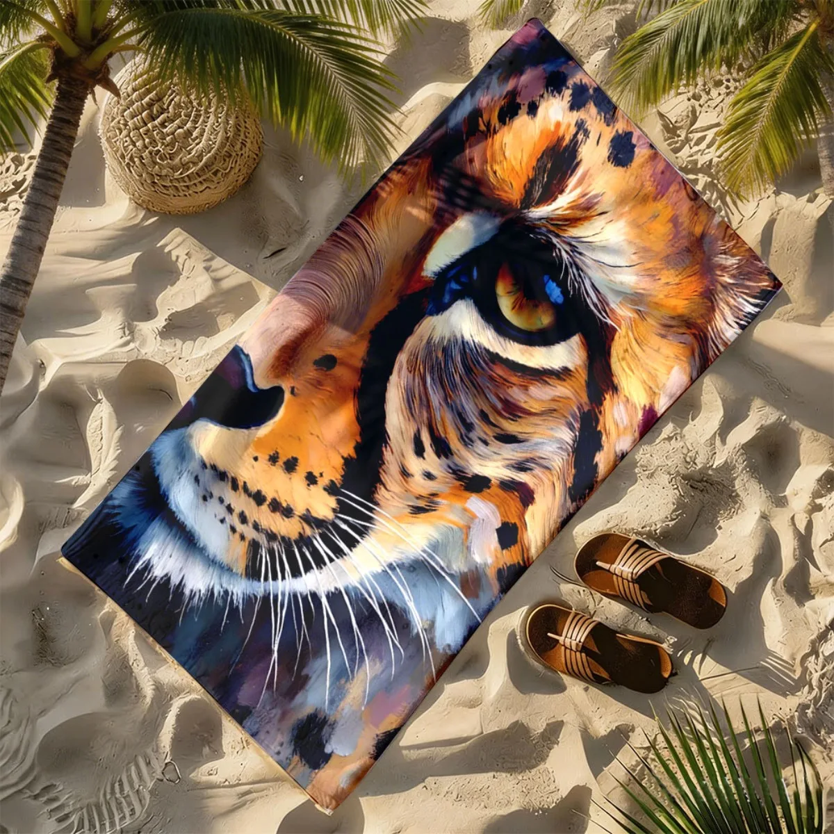 Watercolor close-up of the cheetah theme polyester microfiber beach towel is highly absorbent, suitable swimming  beach outings