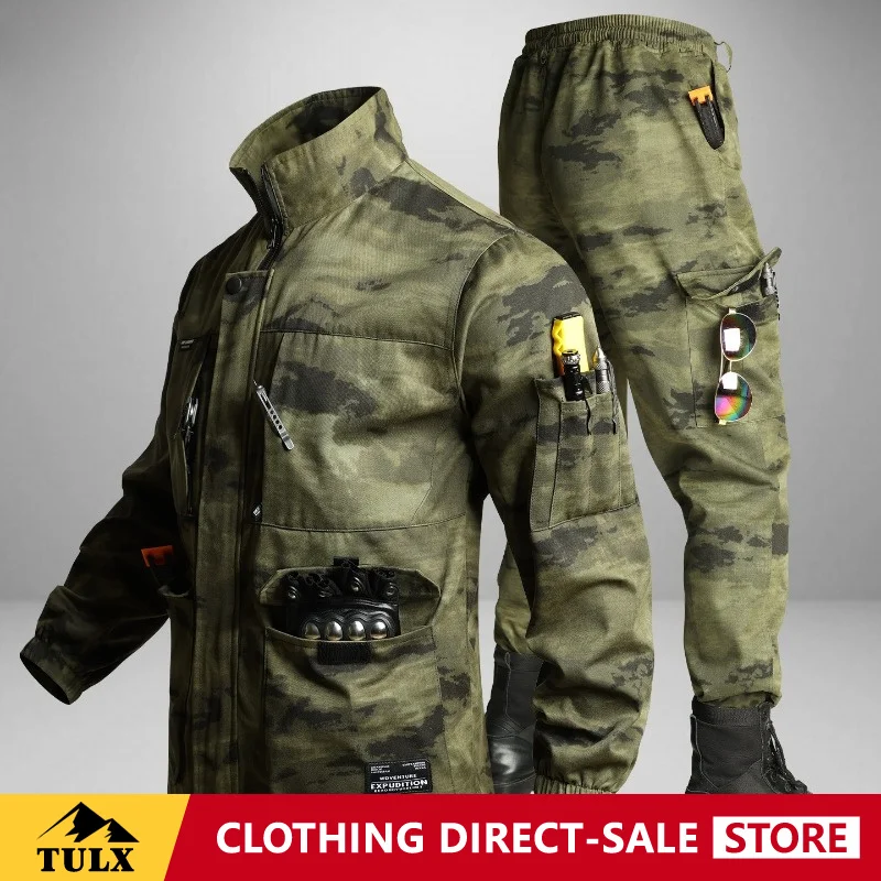 Spring Autumn Workwear Camouflage Men Multi-pocket Workwear Labor Protection Suit Outdoor Training Mountaineering Leisure Suit
