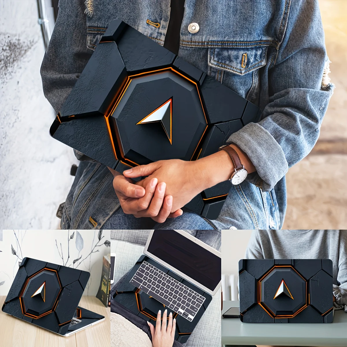 2-Piece armor pattern laptop art decal protective cover, suitable for laptop, car, motorcycle, refrigerator decoration