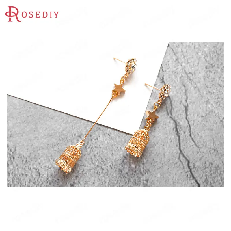 (F490)6 pieces 20*10mm High Quality Gold Color Plated Brass Bird Cage Charms Pendants Diy Jewelry Earrings Accessories Wholesale