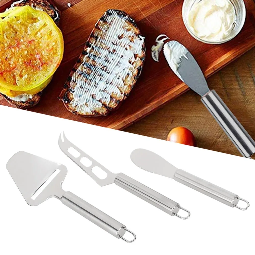 Stainless Steel Cheese Knife Set Silver Ergonomic Handle Kitchen Gadgets Kit Convenient Cheese Cutter Tool Jam Spreading