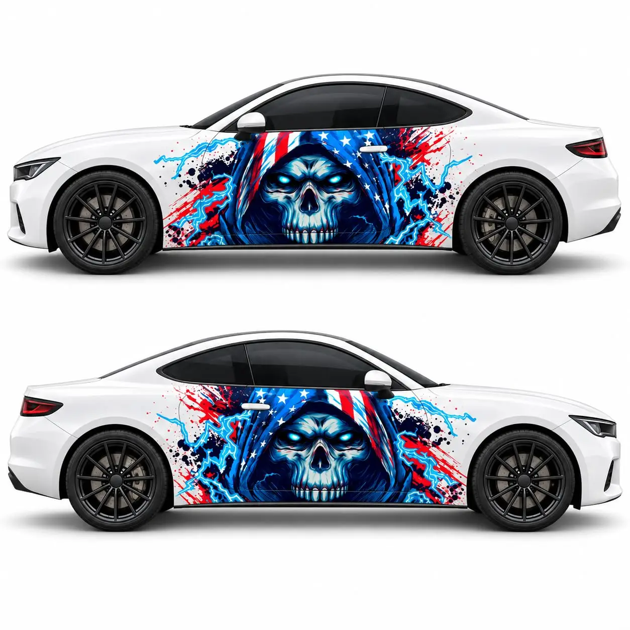 American Flag Skull Grim Reaper Car Side Door Vinyl Wrap Decal