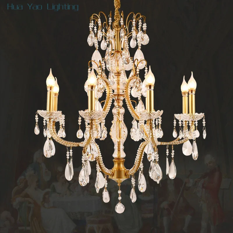 Baroque Led Brass Crystal Classic Pendant Light  European Style Chandelier Modern Home Living Dining Room Lights