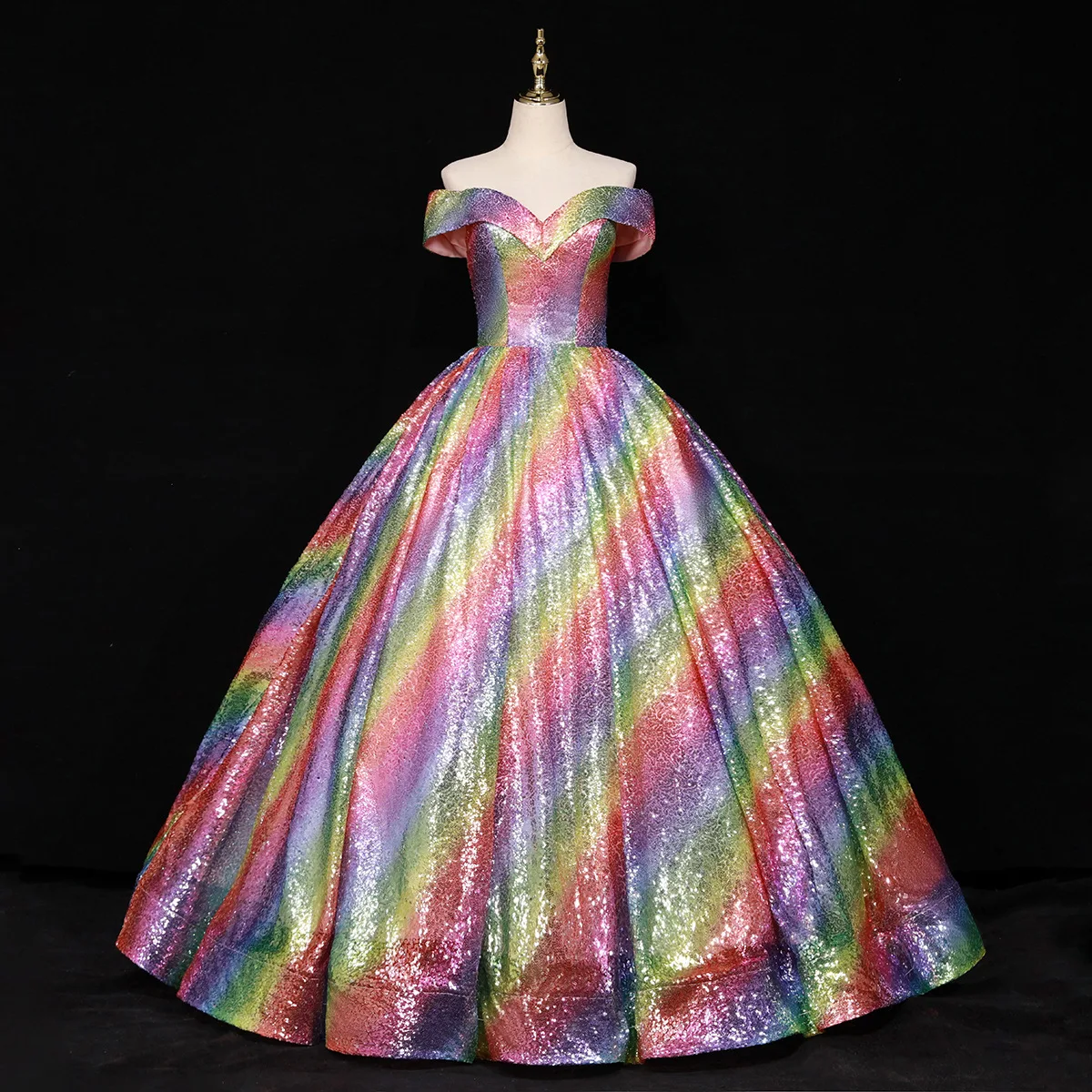 Luxuriöses glänzendes Pailletten-Abschlussballkleid für 15. Quinceanera-Kleider, Regenbogen-Ballkleid, Prinzessin, Geburtstag, formelles Partykleid