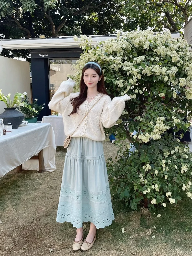 

Весенняя юбка MOBAI средней длины с кружевной отделкой, из хлопка и льна, женская, в винтажном стиле, длинная, стройнящая