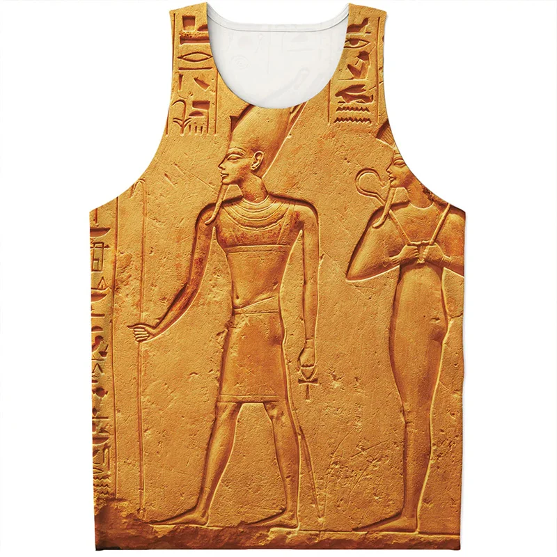 Ancient Egyptian Mural Pattern Tank Top For Men Clothes 3d Print Totem Vest Summer Streetwear Women Oversized Tee Shirts Tops