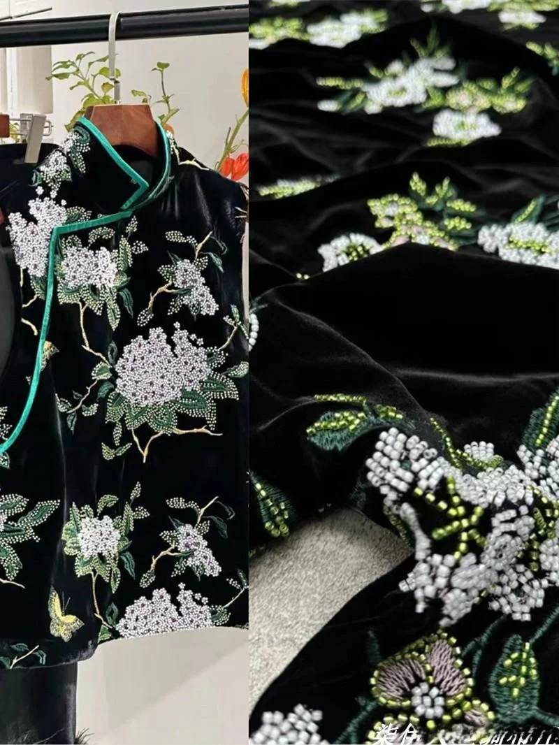 

Qiyiren Spring Silk Velvet Heavy Embroidery Fabric Top Dress New Style Clothing Material Coat Sponge Pad DIY Handcraft