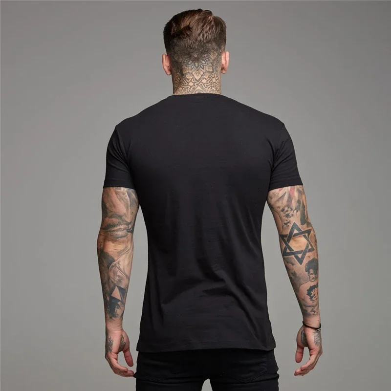 Gym T-shirt Men Fashion V Neck Short Sleeve Sports Tee Shirt Bodybuilding Fitness Workout Summer Breathable Cotton Clothing — zdjęcie 3