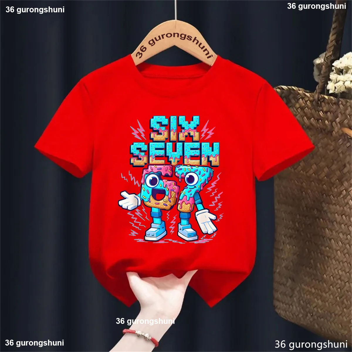 Italian Brainrot Six Seven Meme Ice Cream Printed T Shirt Girls/Boys Funny Kawaii Kids Clothes White/Black/Pink/Red/Grey Tshirt