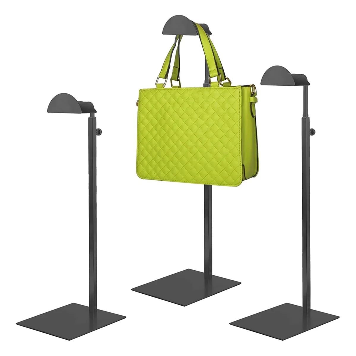 

Y31A Purse Display Stands, 3 Pack Purse Display Rack Stainless Steel Handbag Display Stand Adjustable Height Black