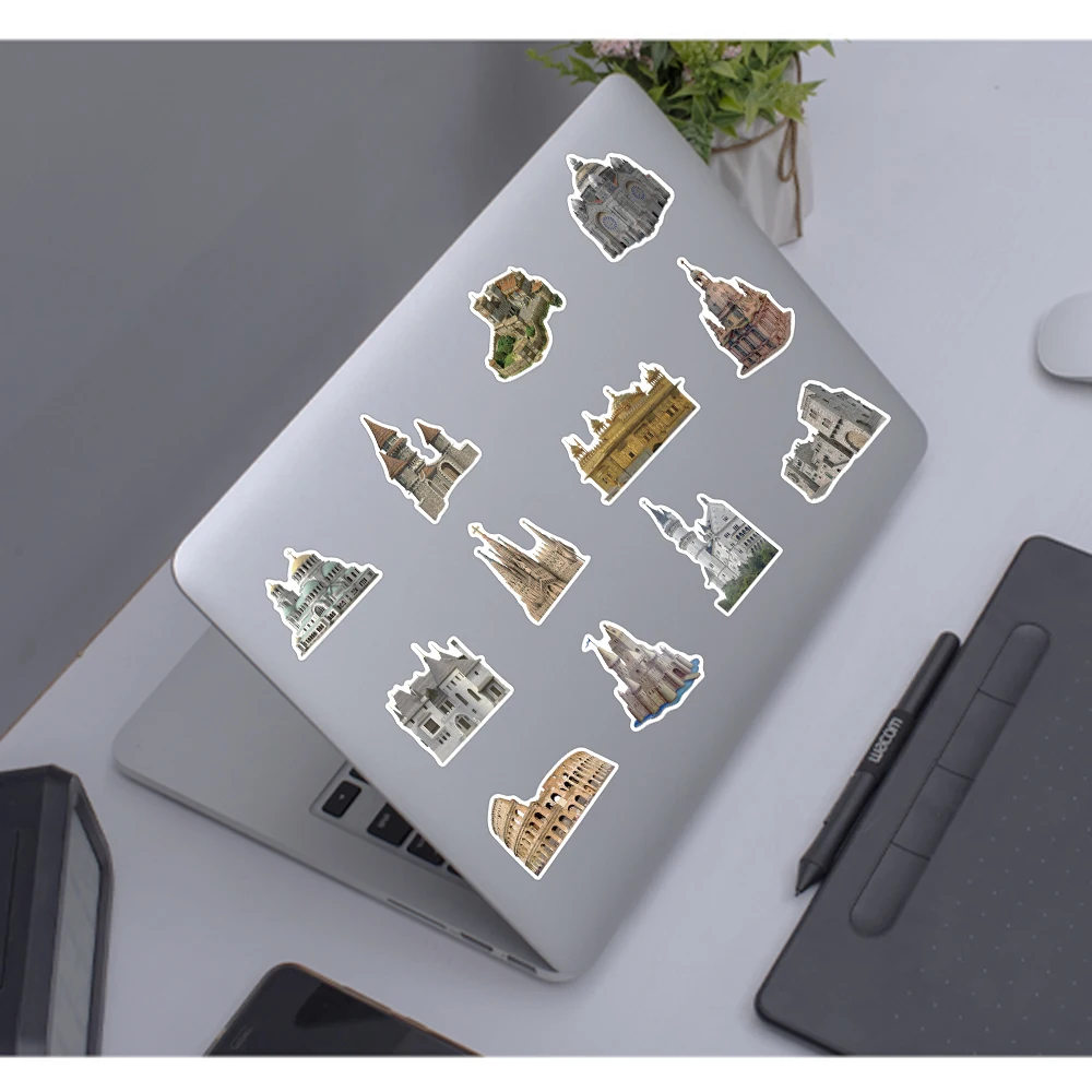 50pcs Retro Medieval European Castle Building Stickers Aesthetic For DIY Journal Skateboard Luggage Decoration Vinyl Toy Sticker