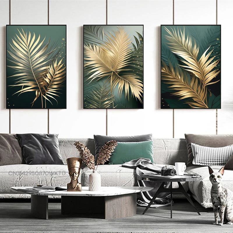 

Abstract Golden Palm Leaves Poster Modern Posters and Prints Decorative Paintings Canvas Wall Art Picture Living Room Home Decor