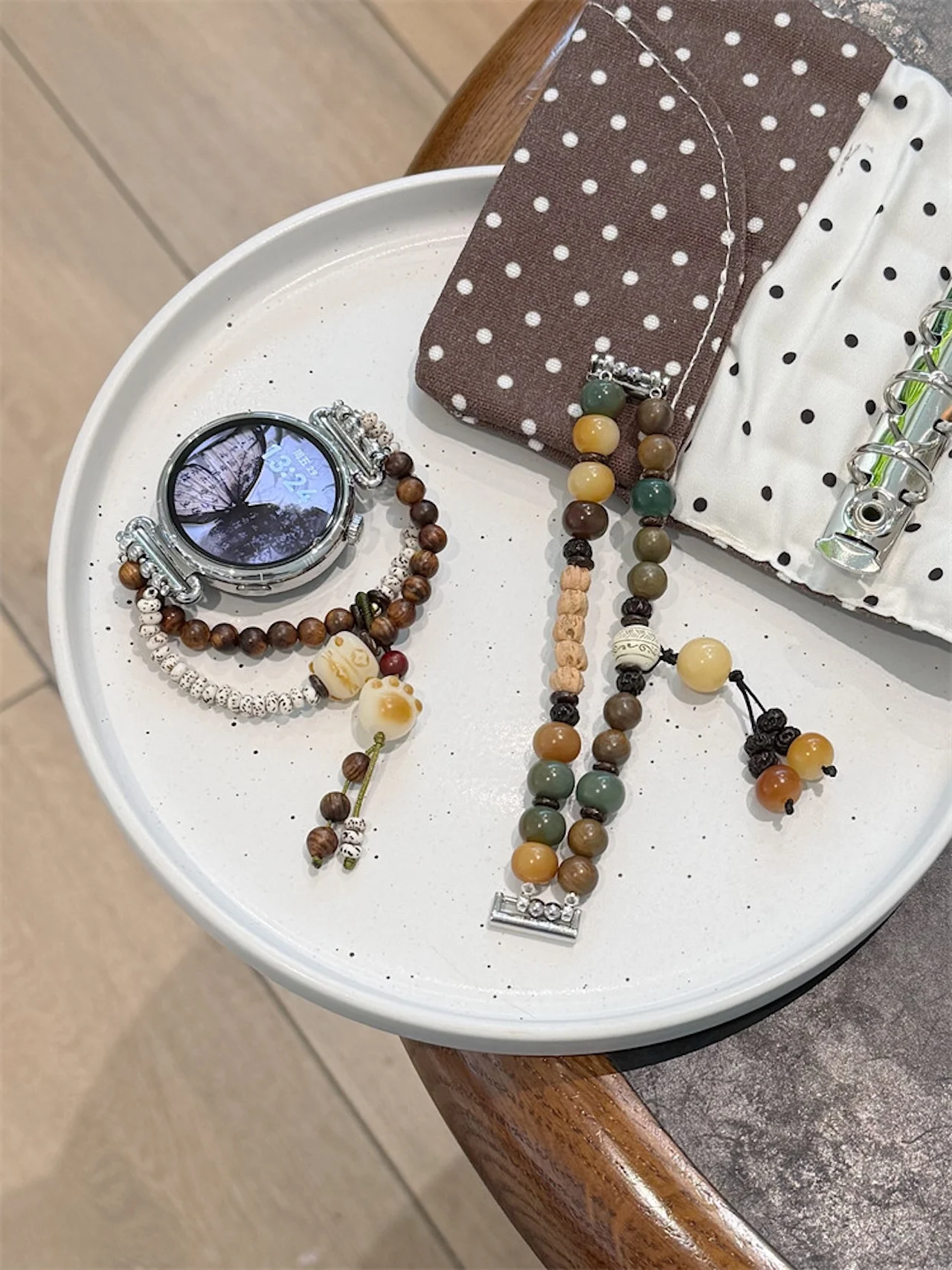 

Vintage Bodhi Bead Wrist Strap For Huawei Watch 18/20/22mm Fit3 Fit4 Band8 9 10 Cute Cat Paw Pendant Daily Retro Watch Accessory