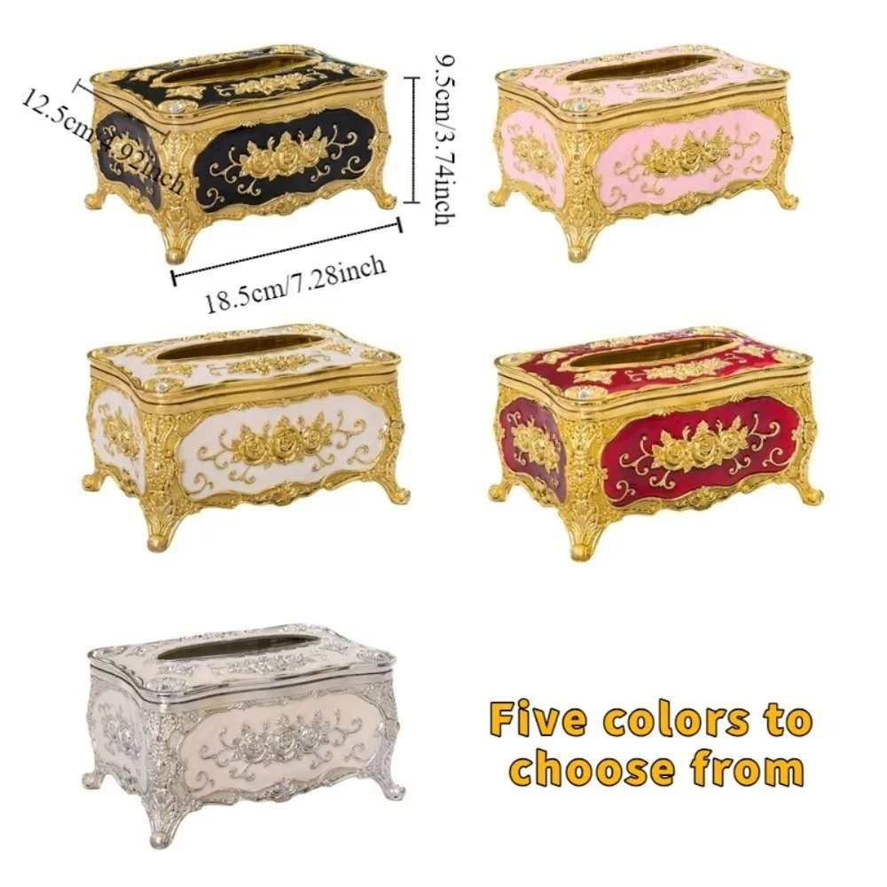 Creative European Style Tissue Box Holder Rose Pattern Plastic Desktop Tissue Box Light Luxury Tissue Dispenser Restaurants