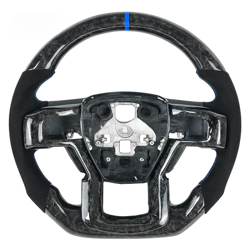 For Ford Raptor F-150 Custom Black Suede Leather Forged Carbon Fiber Steering Wheel
