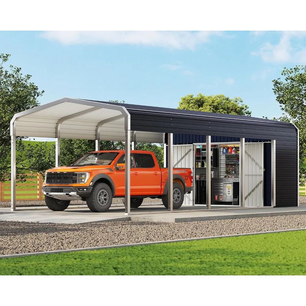 12x24 FT 2-in-1 Carport & Storage Shed, Galvanized Steel Roof, Custom