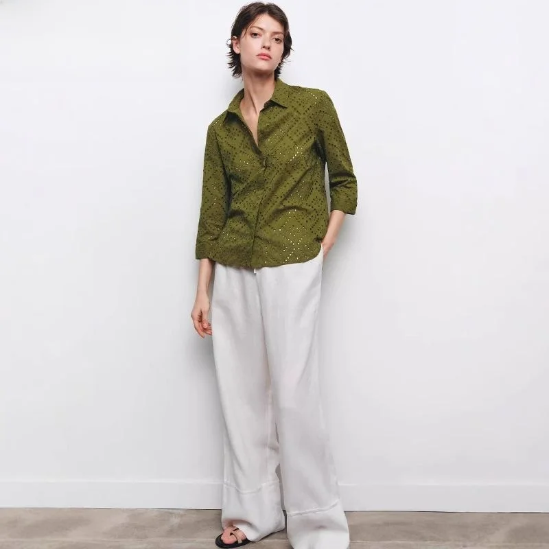 

Новое поступление весны и осени, женское длинное платье све с вышивкой и ажурным воротником, серия ZW, удобная посадка для поездок на работу