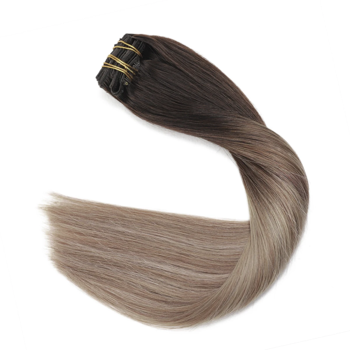 XDhair-Extensions de cheveux à clipser, cheveux humains, 100g, 6 pièces, 16 pouces, Balayage brun foncé à brun châtain et blond sale