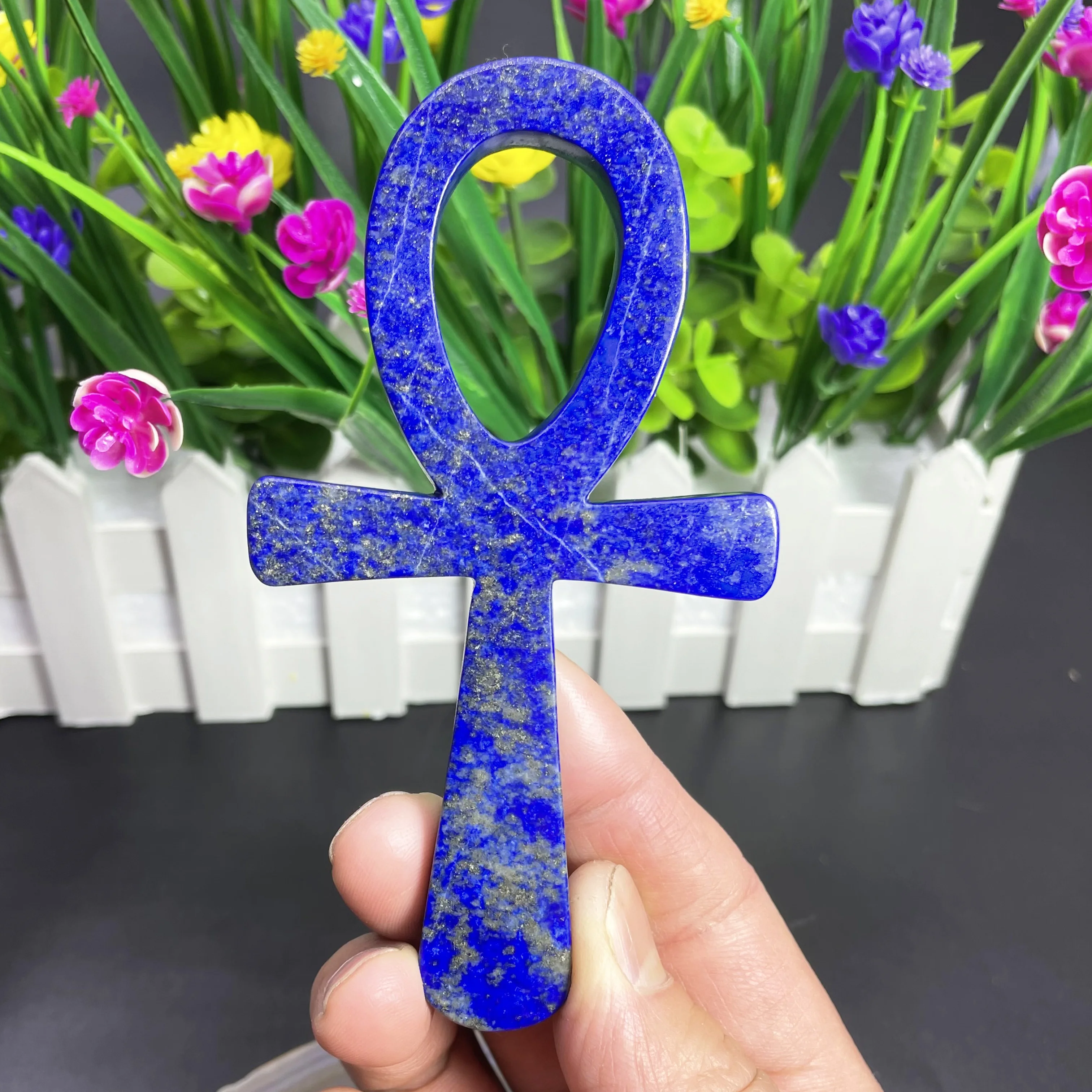 119mm Natural lapis lazuli Ankh Hand-carved Quartz Crystal Cross Symbol Crafts Protection Healing Stone Home Decoration 02