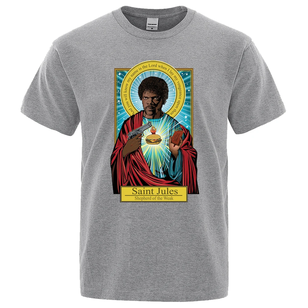 Summer Casual Men's T-Shirts Funny Catholicism T Shirts Man Streetwear Fiction Saint Jules Retro Male Tops Tee Breathable TShirt