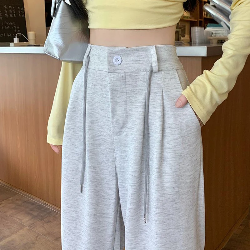 

2025 женские классические серые брюки с высокой талией, женские однотонные модные свободные брюки, новые корейские прямые повседневные брюки для девочек